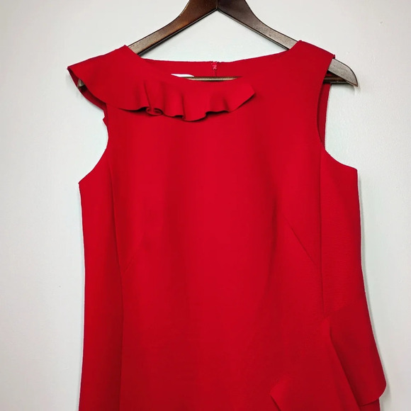 Akris Punto Jersey Sleeveless Ruffle Dress Red Career Formal Wedding Size 10 - Picture 4 of 16